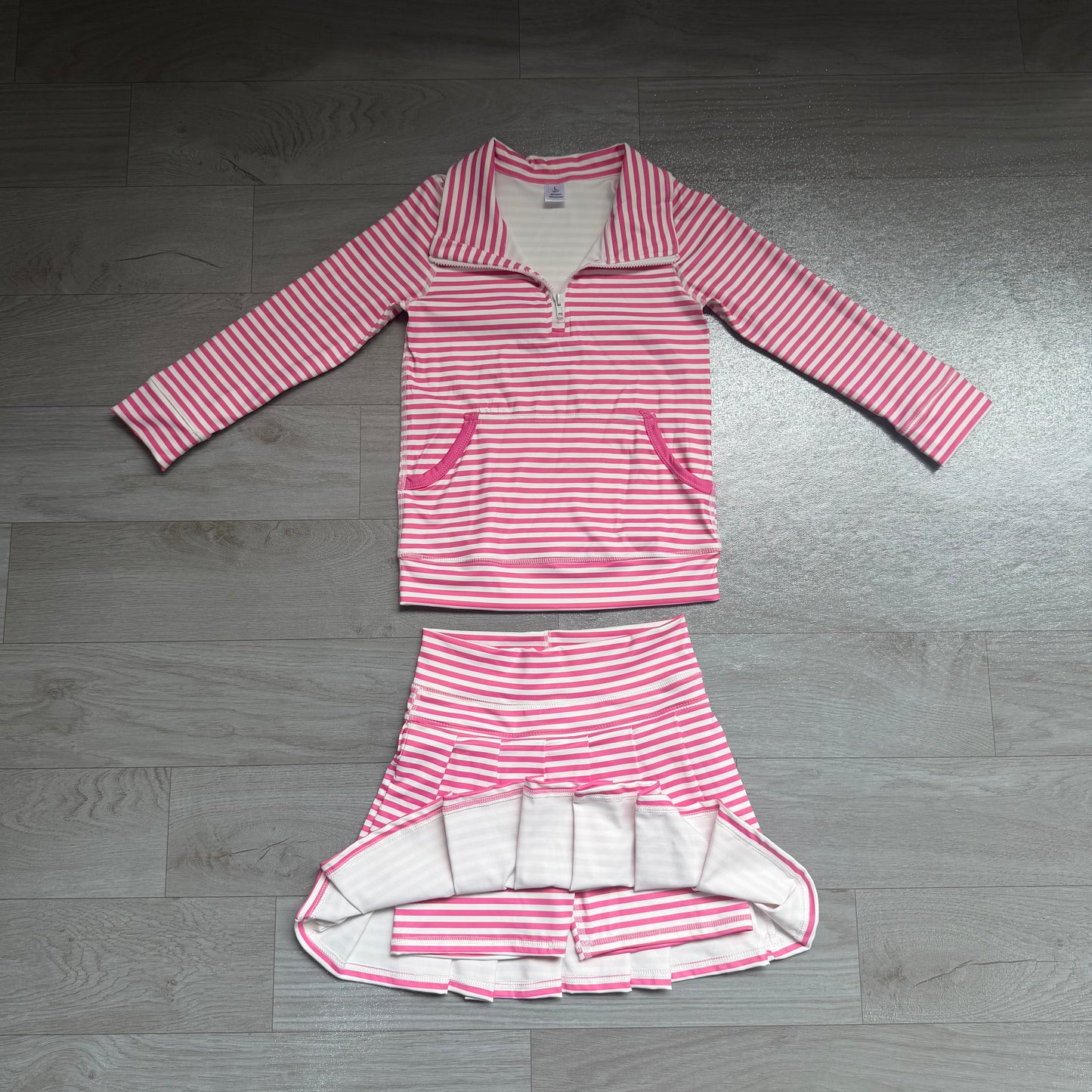 GLD1699 pink stripe girl summer skort outfit 202619 preorder