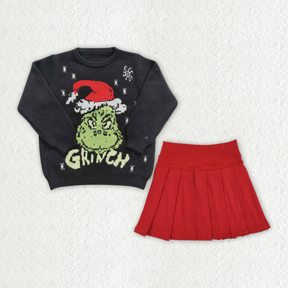 GLD1720 RTS long sleeve grinch sweater Skorts girl outfit 202608