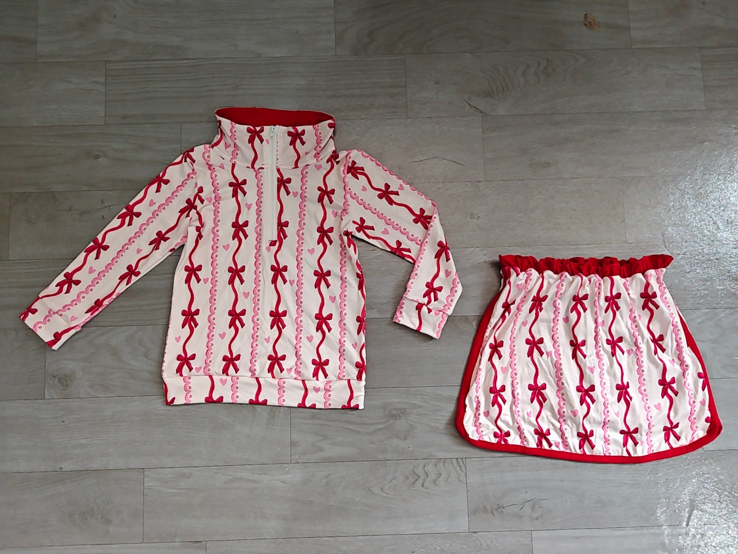 Preorder GLD1751 Bow Heart Print Girls Top Skirt Set 2Pcs Set girl outfit 20260827