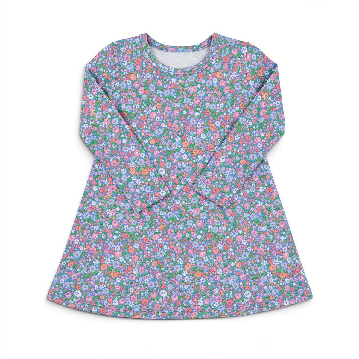 Preorder (moq 5) GLD1836 Baby Girl Clothes Ditsy Floral Print Long Sleeve A Line Swing Dress