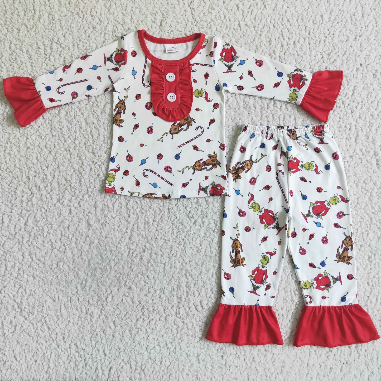 GLP0087 RTS Christmas grinch long sleeve boy girl pajamas outfit 20230615 RTS