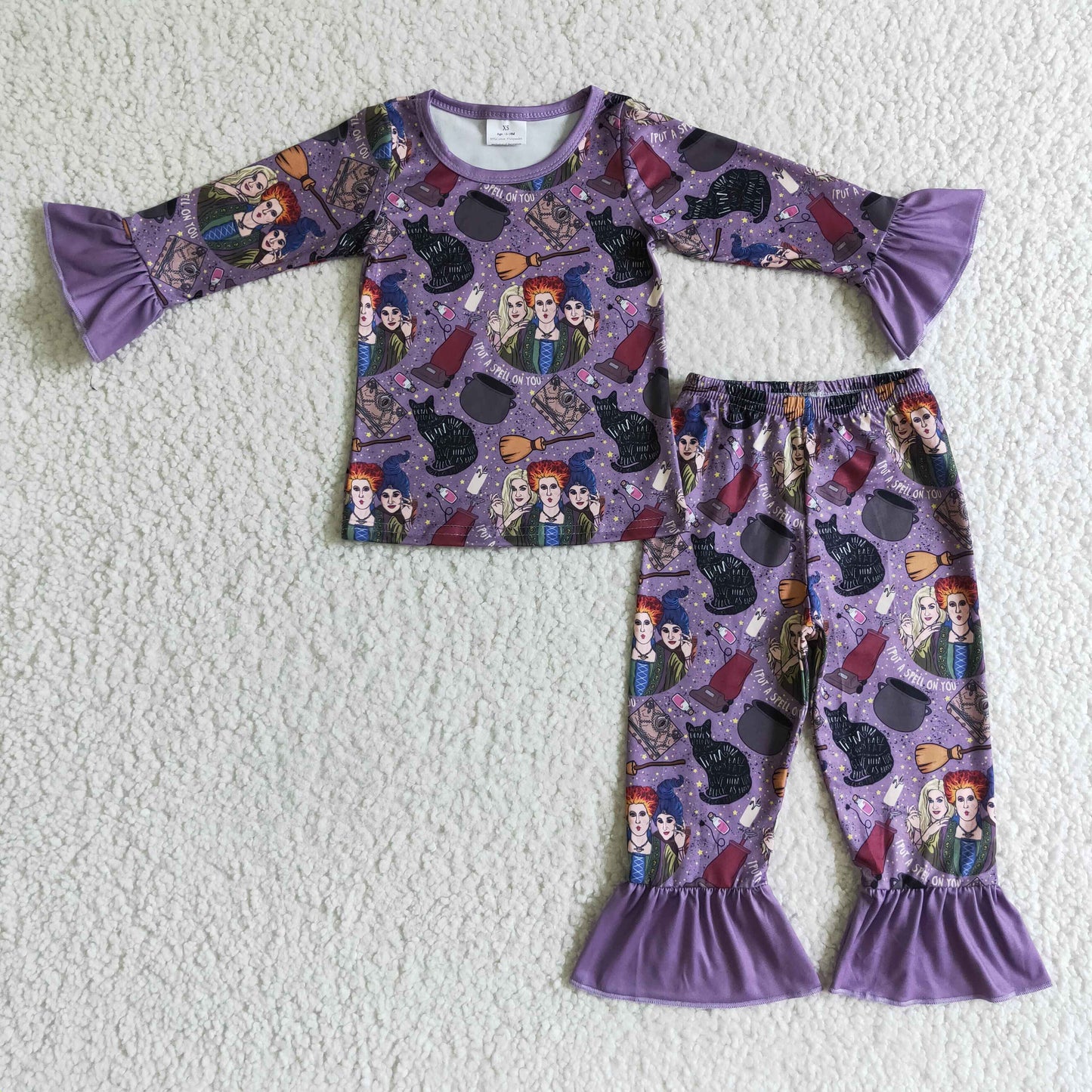 promotion RTS GLP0191 halloween cartoon hucus long sleeve pants purple pajamas girl outfit