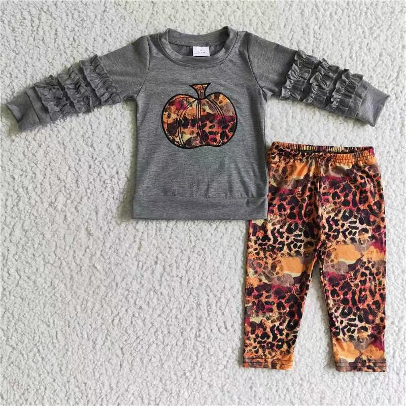 GLP0210 Halloween leopar short sleeve girl outfit RTS 20230530