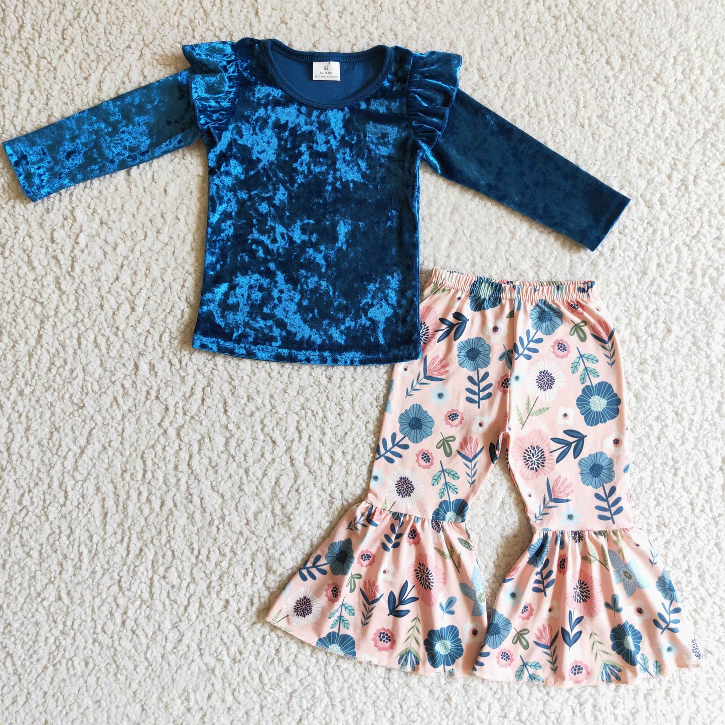 RTS velvet flower long sleeve girl outfit GLP0220