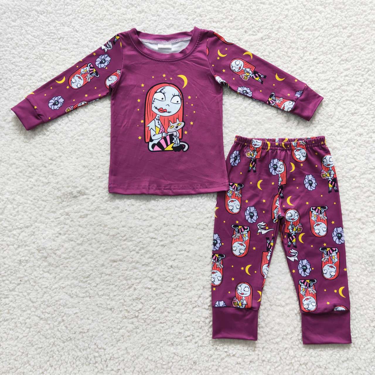 GLP0460 western halloween long sleeve kids girl purple pajamas outfit 20230722