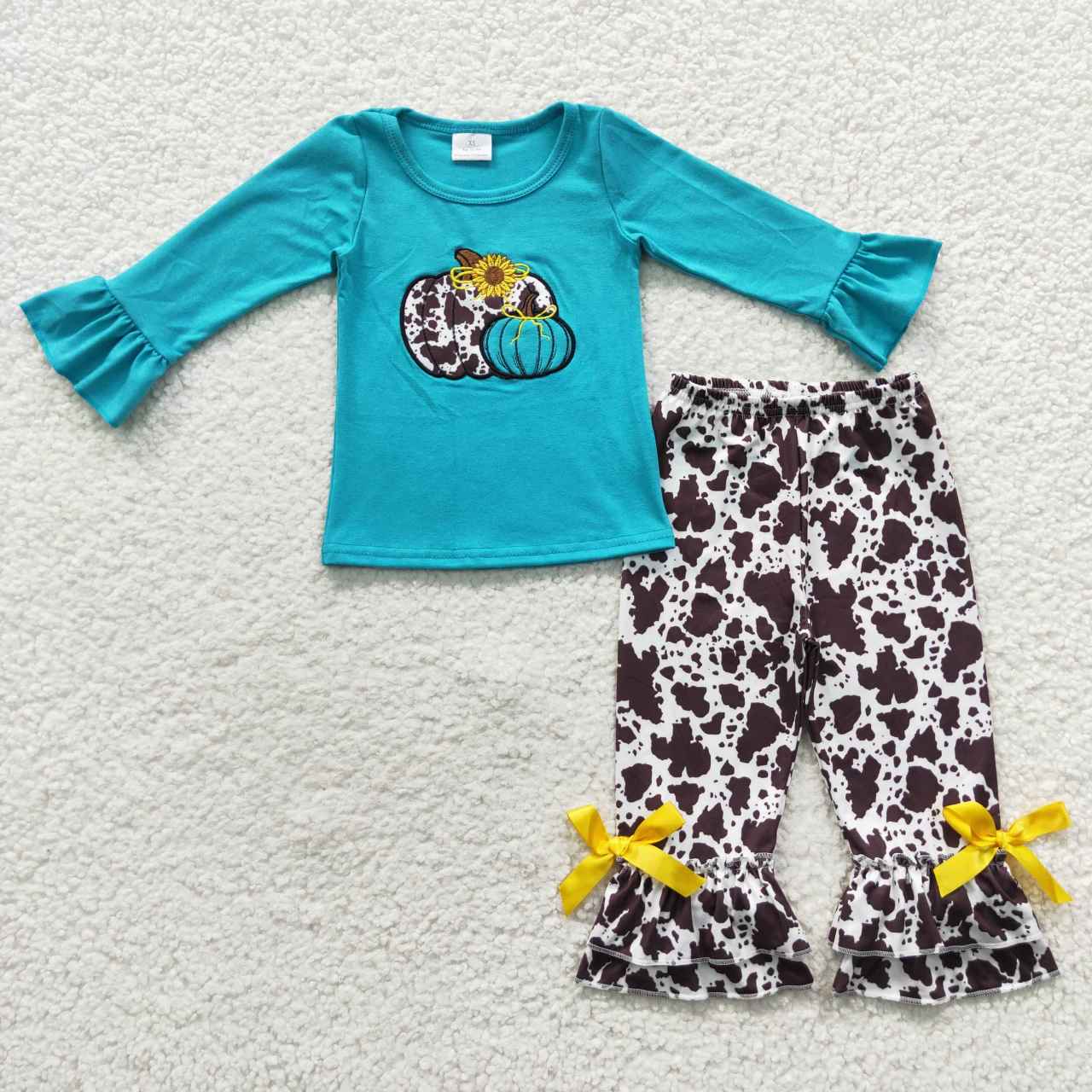 GSPO0704 western embroidered halloween pumpkin green long sleeve kids girl outfit 20230706 RTS