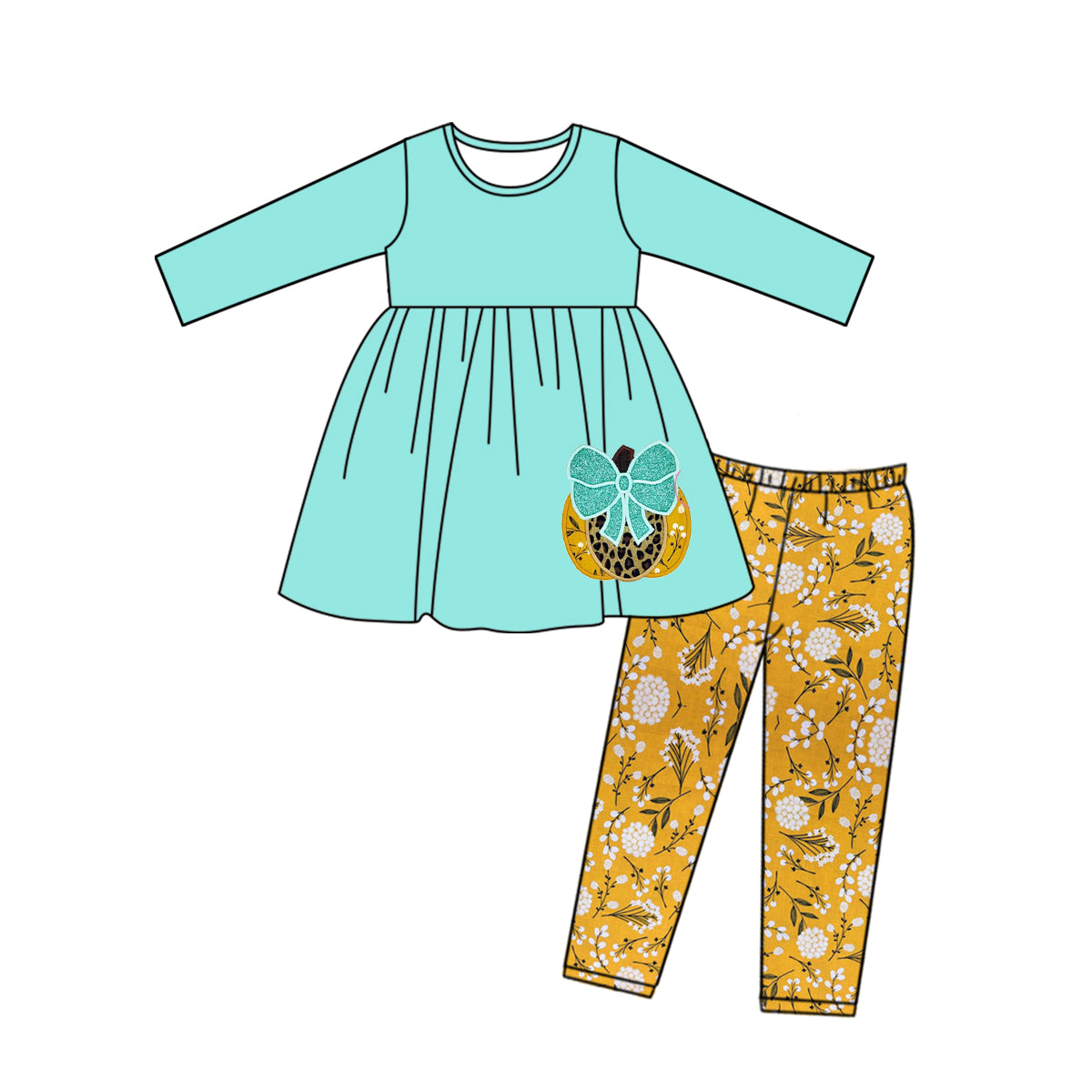 GLP0469 preorder western pumpkin halloween long sleeve kids girl outfit 20230524