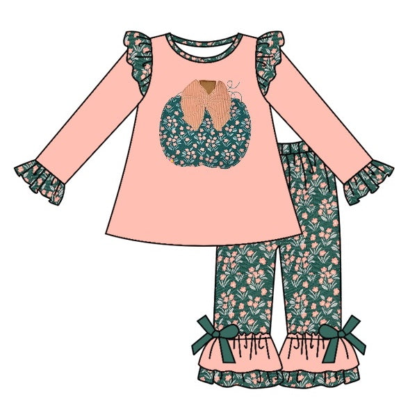 GLP0471 preorder western pumpkin halloween long sleeve kids girl outfit 20230524