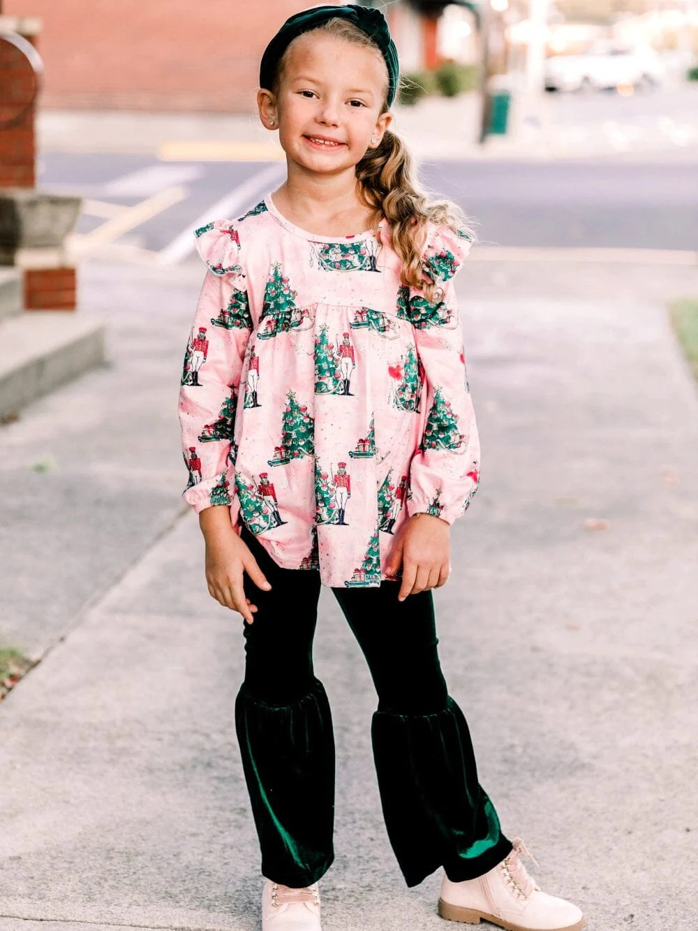 GLP0556组合 Christmas green velvet long sleeve pants girl outfit 20230610