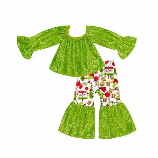 GLP0632 preorder Christmas red sequins green long sleeve pants girl outfit 20230707