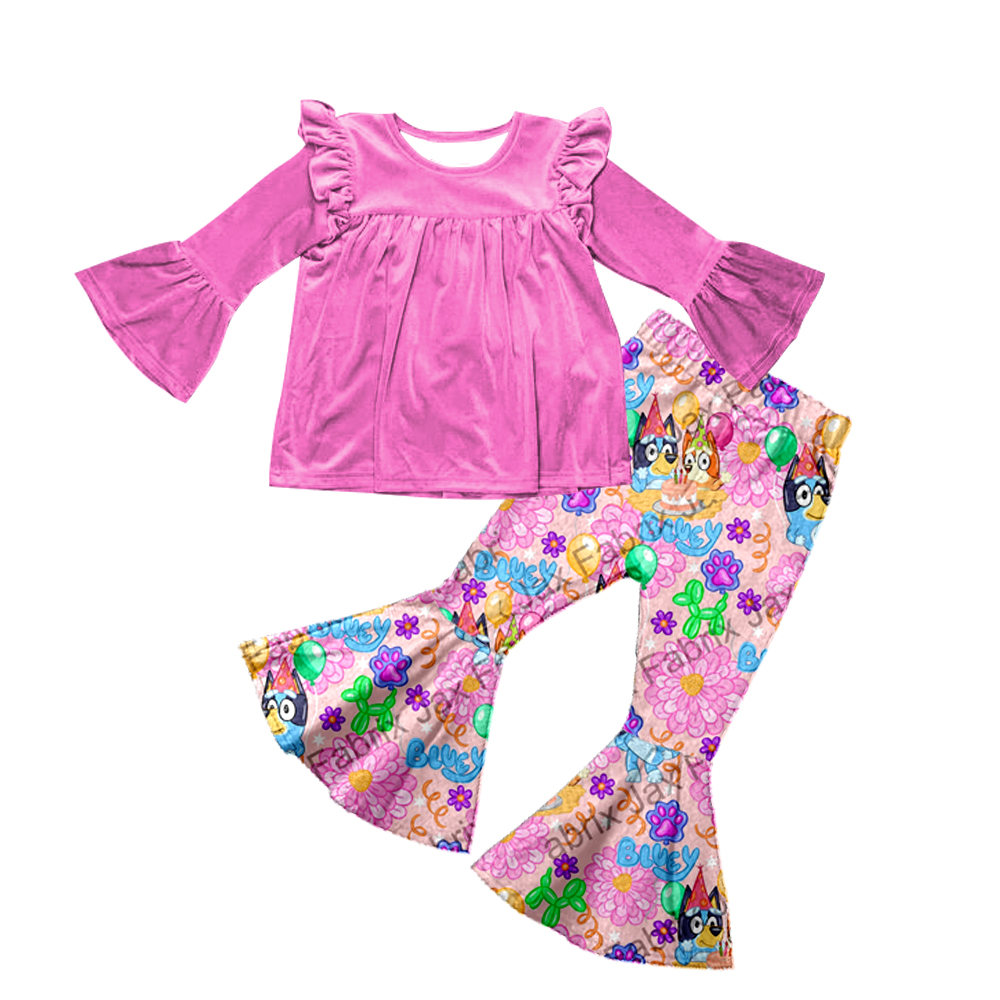 GLP0635 xs-6xl preorder blue dog cartoon long sleeve pink girl outfit 20230708