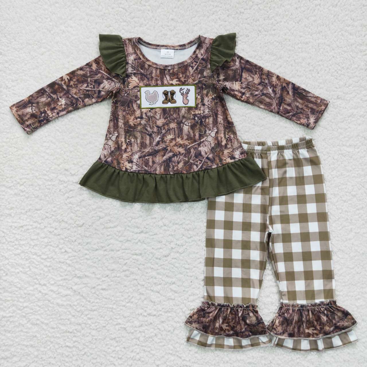 BLP0266 RTS embroidery Christmas deer camo long sleeve boy outfit 20230925 RTS
