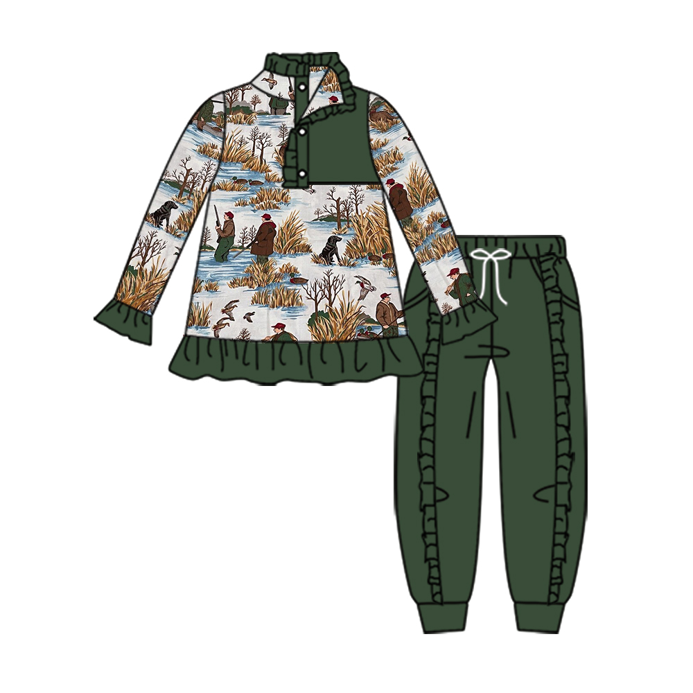 GLP0645 hunting long sleeve western green pants girl outfit 20230722