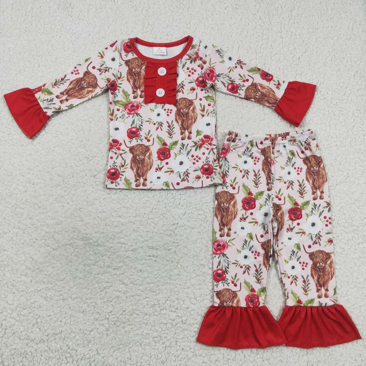 GLP0665 RTS flower cow long sleeve pants pink girl outfit pajamas 20230828