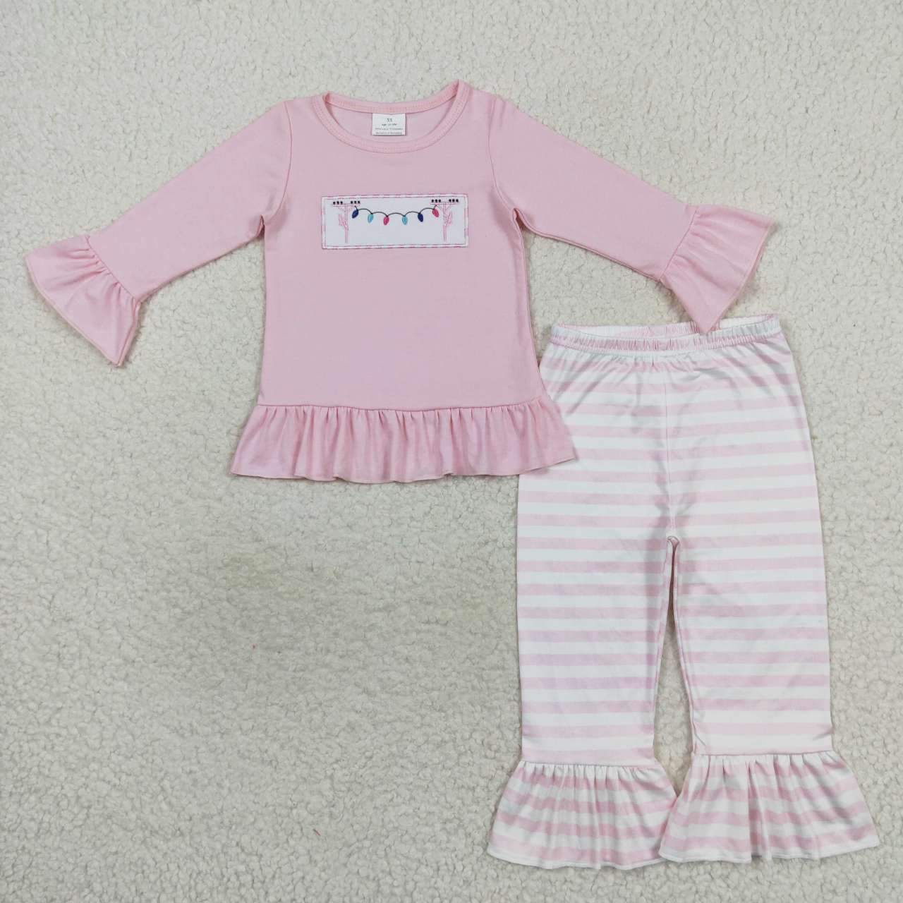 GLP0694 western Christmas embroidery lights long sleeve girl pajamas outfit 20230920 RTS