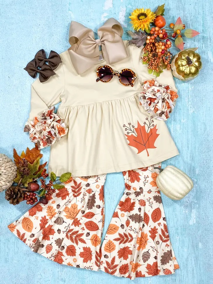 GLP0736 western fall leaves long sleeve girl outfit 202301004