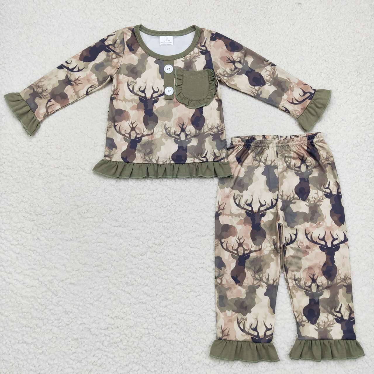 GLP0747 RTS camo deer Christmas branch long sleeve girl pajamas outfits RTS 20231005