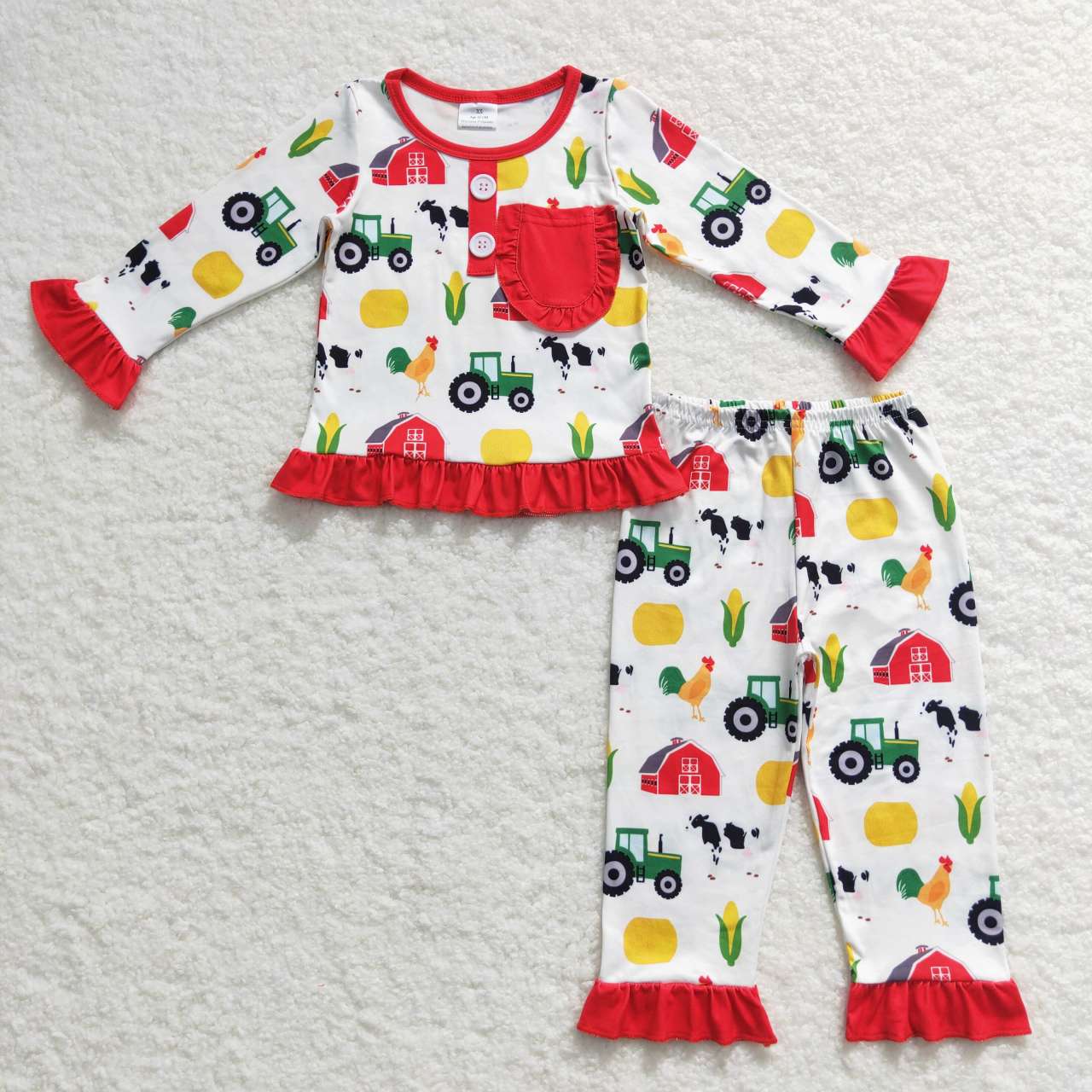 GLP0755 RTS farm tractor long sleeve kids girl pajamas outfit 202231014 RTS