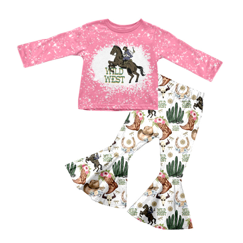GLP0769 preorder western horse flower big all long sleeve kids girl outfit 202230831