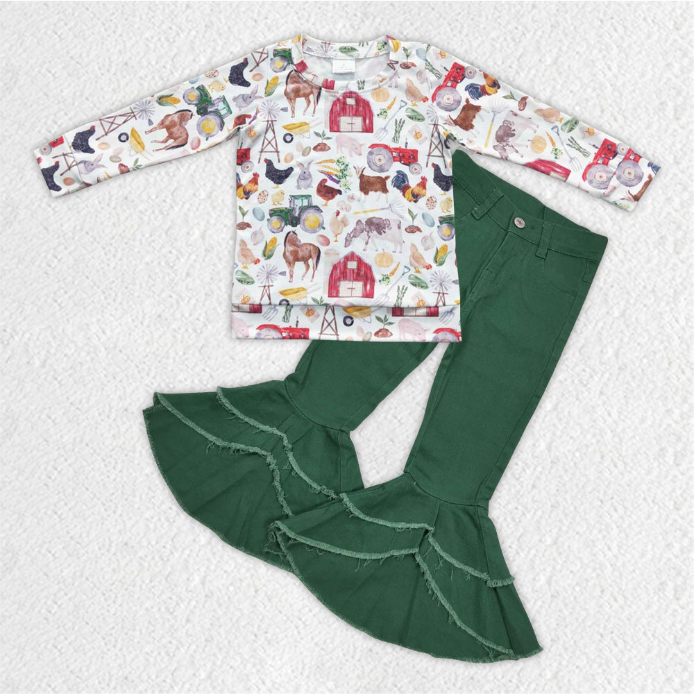 GLP0791 long sleeve farm green denim jeans girl outfit 20230831