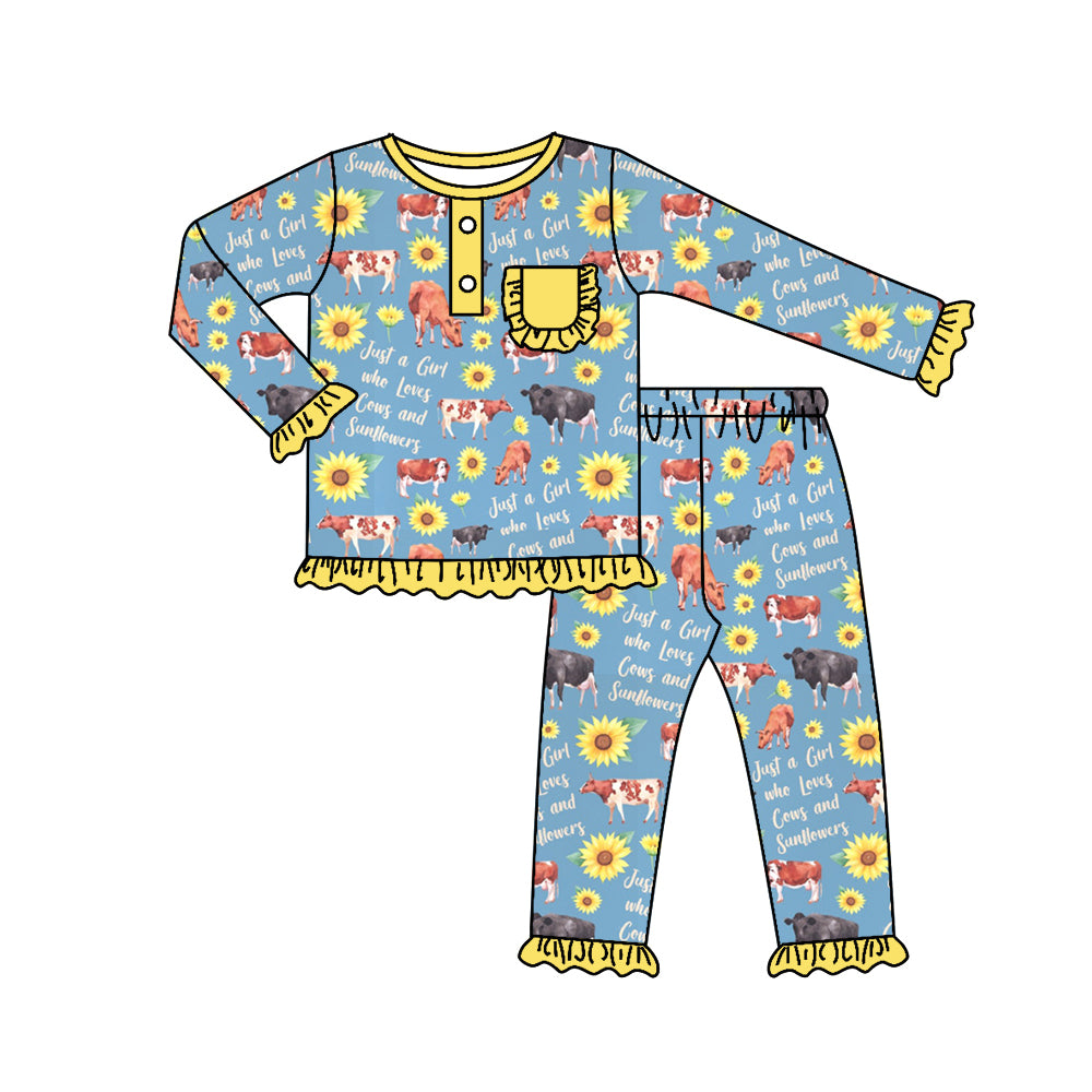 preorder GLP0799 western cow sunflower long sleeve pants girl pajamas outfit 20230902