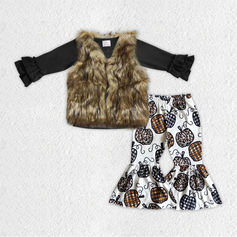 RTS GLP0878 long sleeve flower cow 3pcs vest fur girl outfit 20230920 RTS