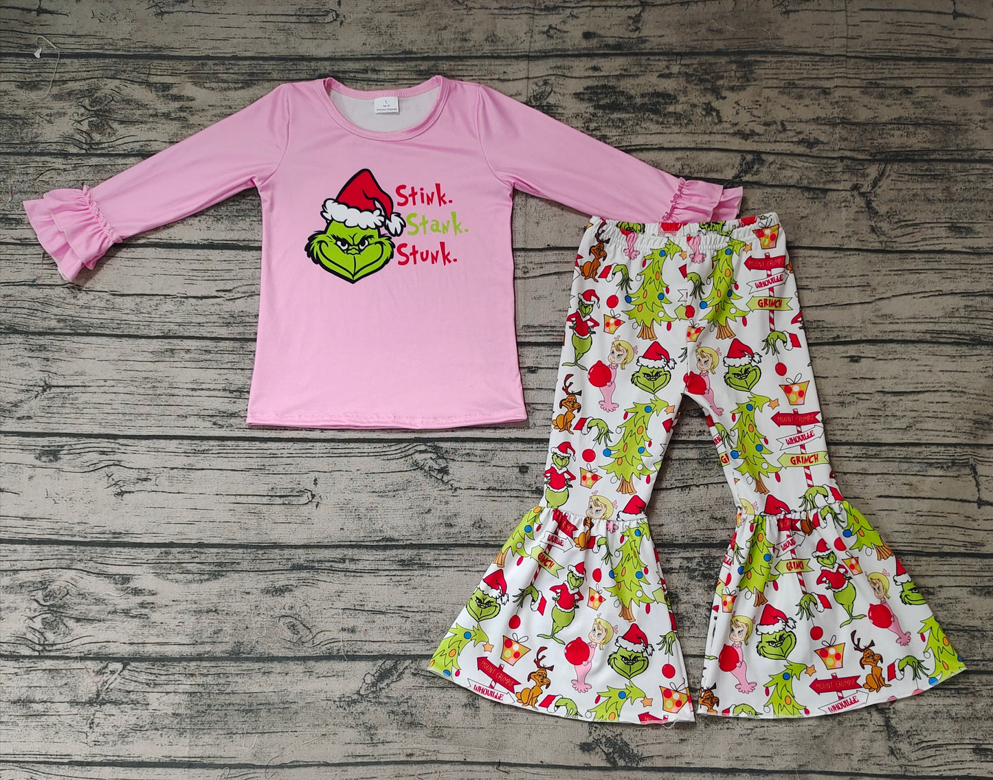 GLP0907 flower Christmas grinch long sleeve girl outfit 20231020 rts