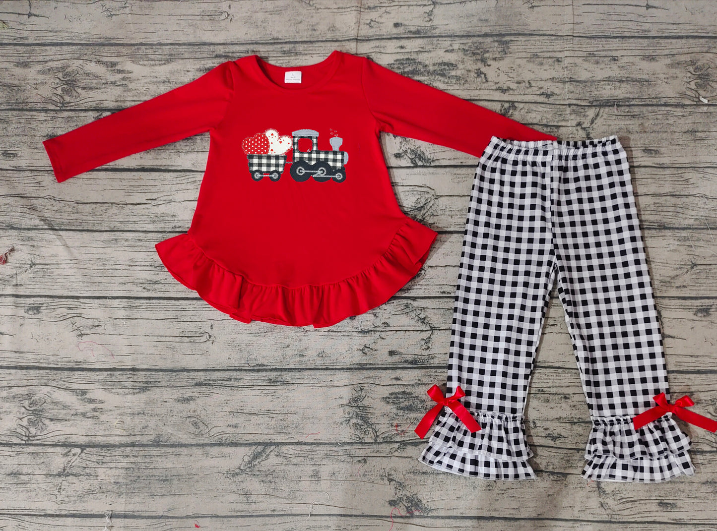 GLP0908 long sleeve Embroidery RTS love heart tractor plaid swallow gird pants GIRL outfit 20231007