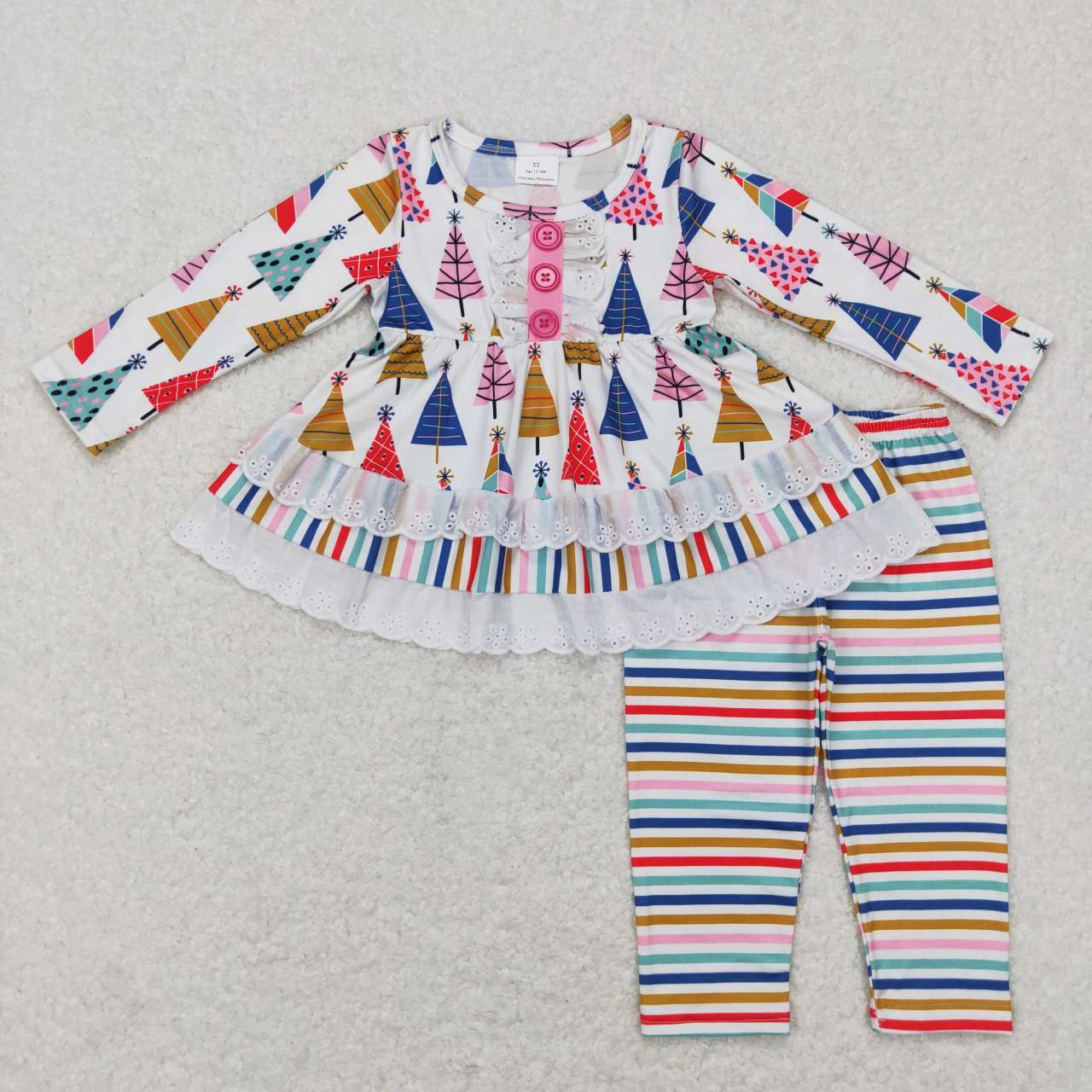 GLP0953 western colorful stripe Christmas tree long sleeve girl outfit RTS 20231107 RTS