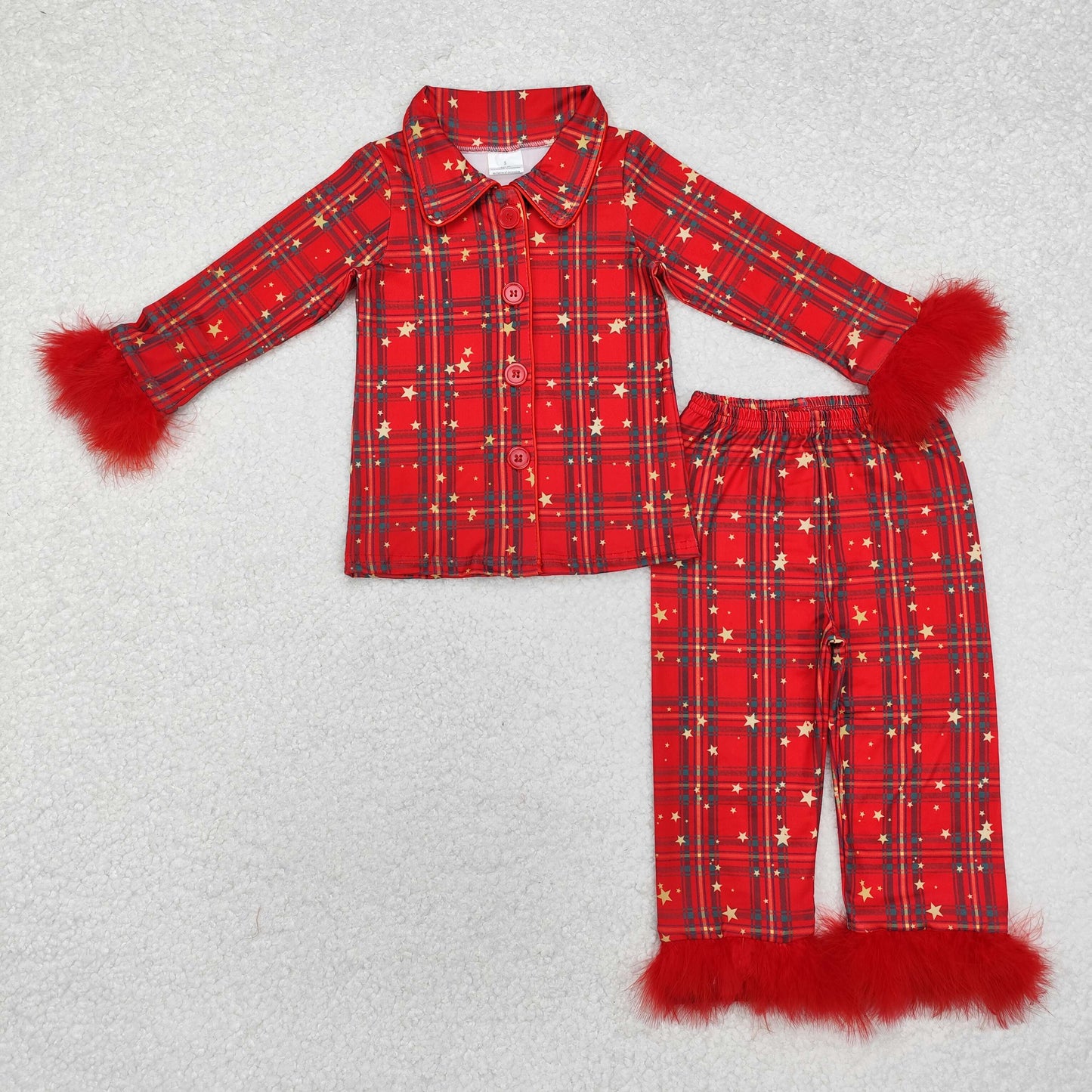 GLP0956 fluffy fur Christmas fluffy sleeves red long girl pajamas outfit 202411 RTS