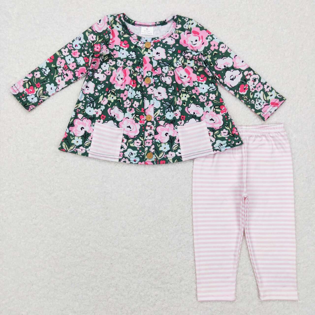 dress flower solid pants GLP0994 love flowers long sleeve girl outfit RTS 202407 sibling