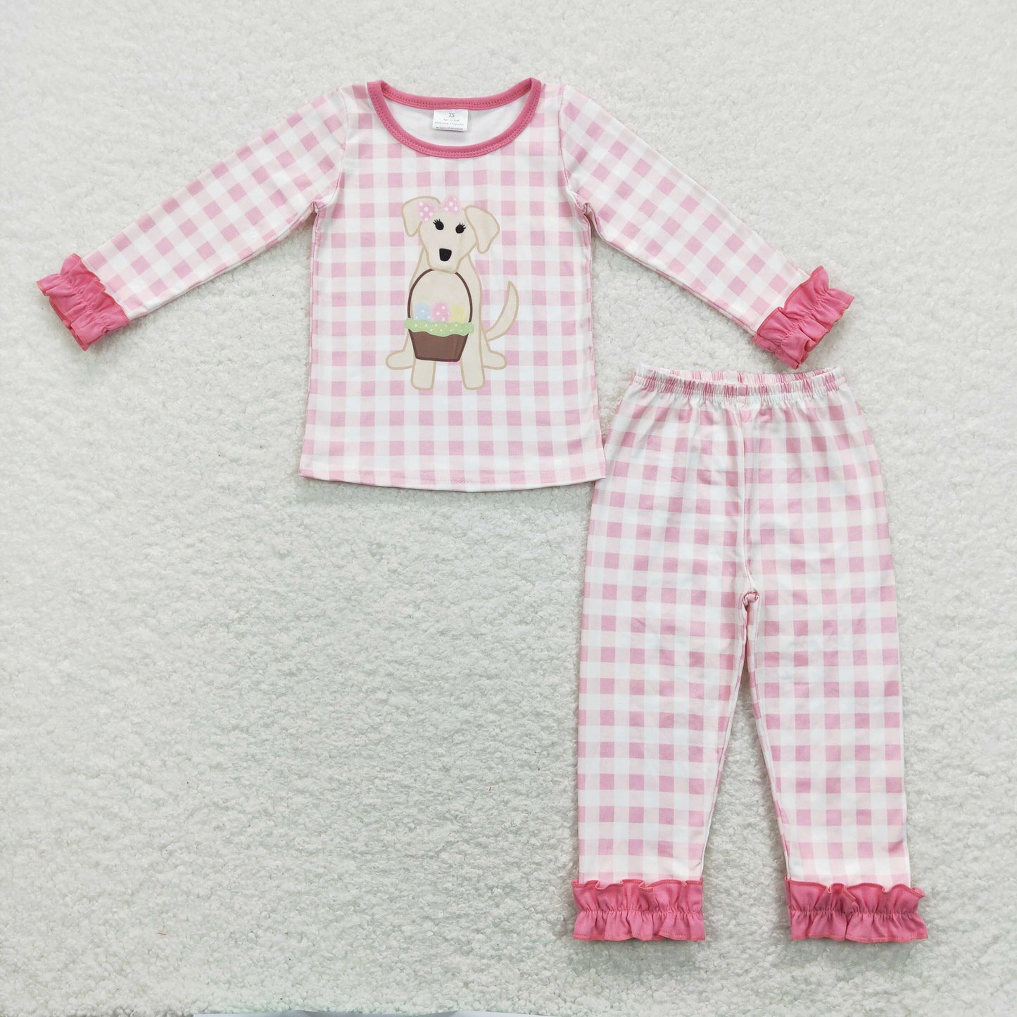 GLP1036 preorder pink dog long sleeve kids girl pajamas outfit 202401