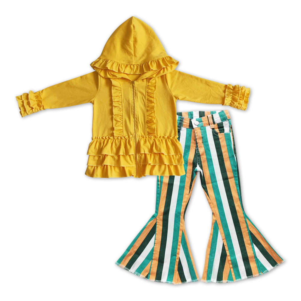 GLP1047组合 cotton hoodie zip yellow denim jeans girl outfit 20231108 RTS