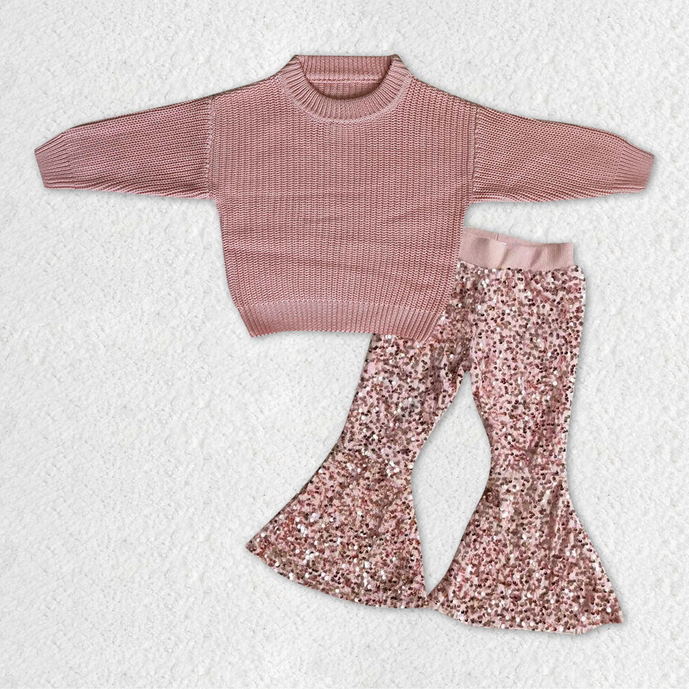 GLP1068 RTS long sleeve pink sweater sequin girl outfit 20231111