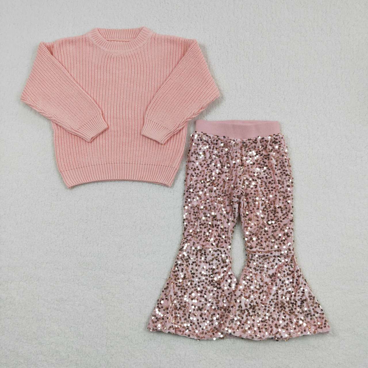 GLP1068 RTS long sleeve pink sweater sequin girl outfit 20231111