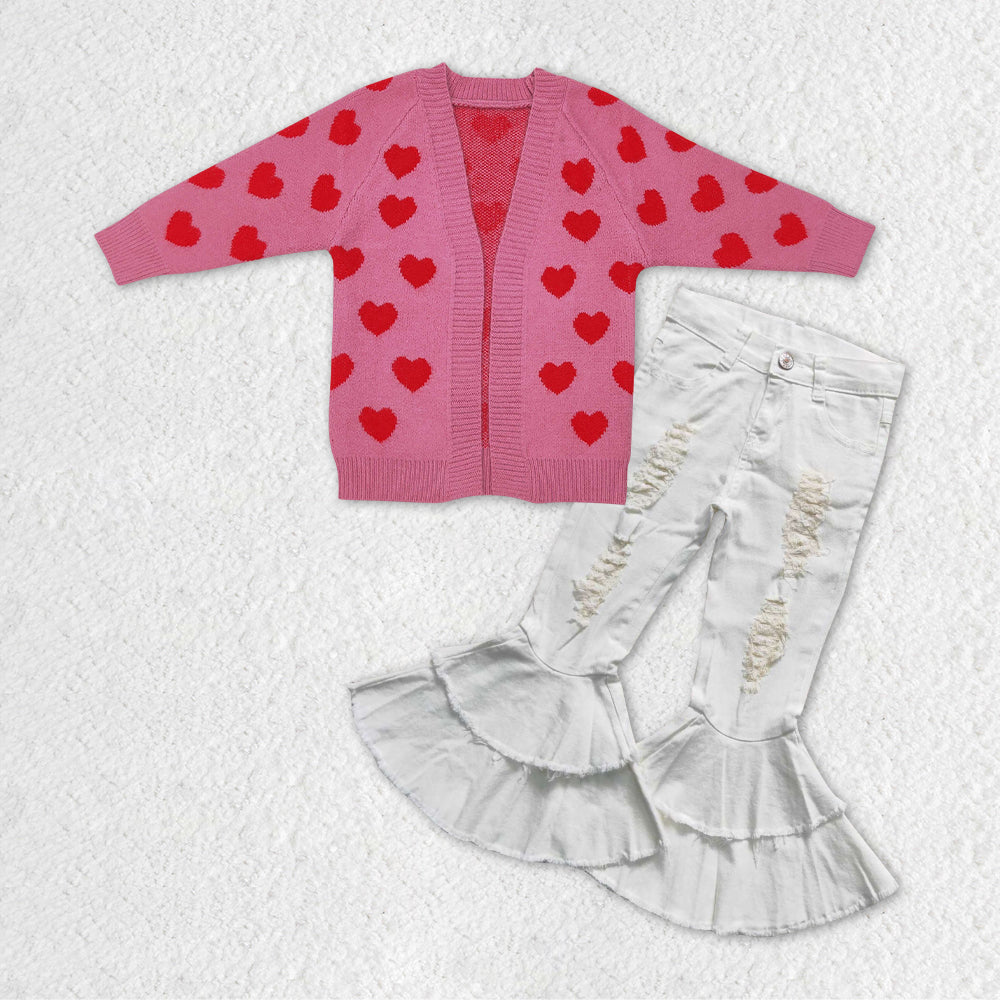 GLP1082 cardigan love valentines sweater hot pink jeans girl outfit 20231121 RTS