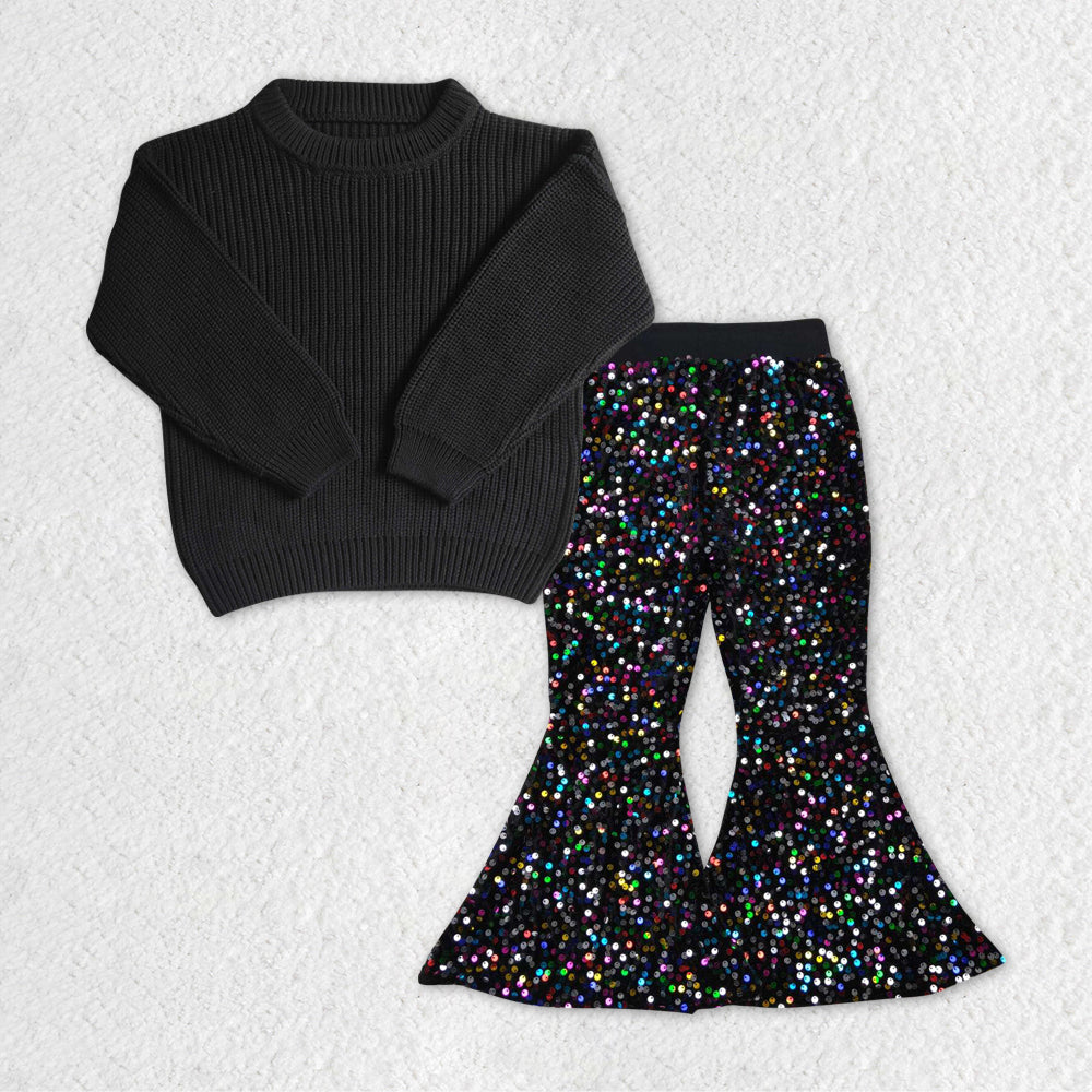 GLP1086 RTS long sleeve grinch black sweater colorful blacksequin girl outfit 20231121