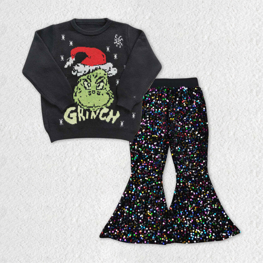 GLP1085 RTS long sleeve black sweater colorful blacksequin girl outfit 20231121