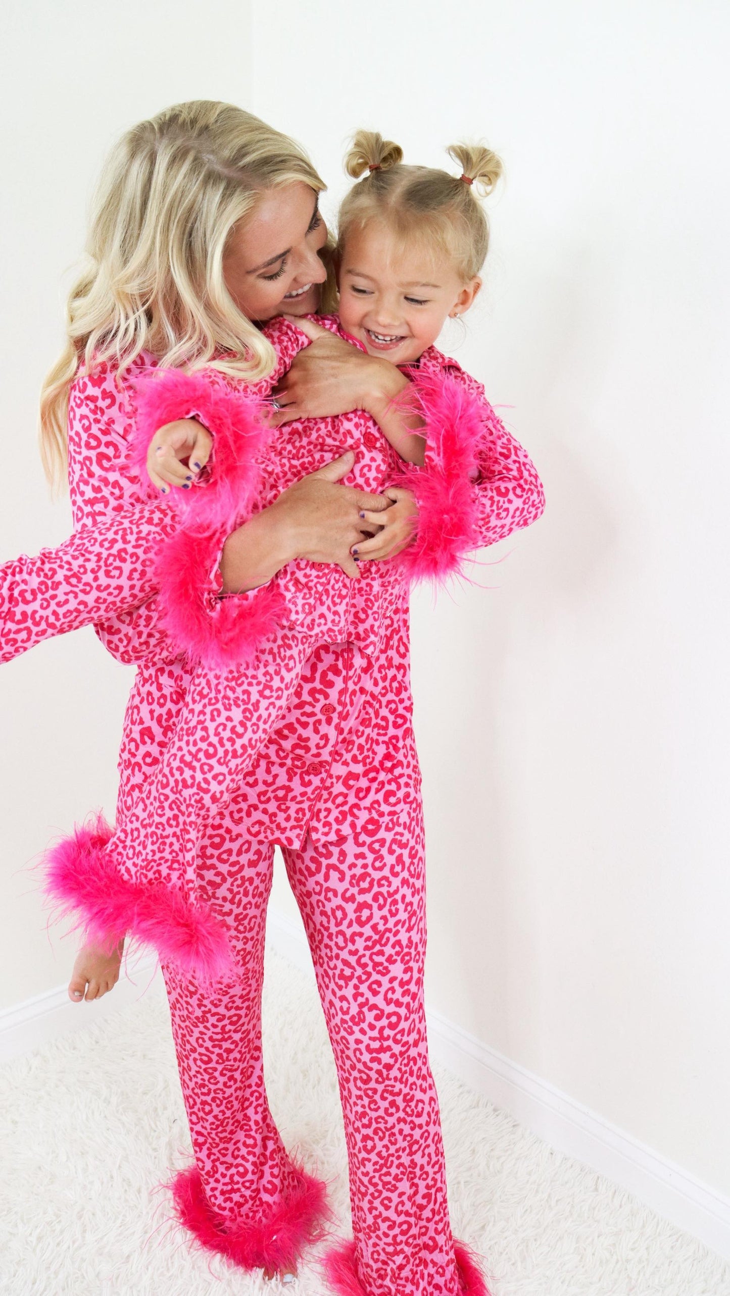 GLP1261 fluffy fur valentines adult woman mama & kids leopard pajamas plush sleeves outfit 202408 RTS
