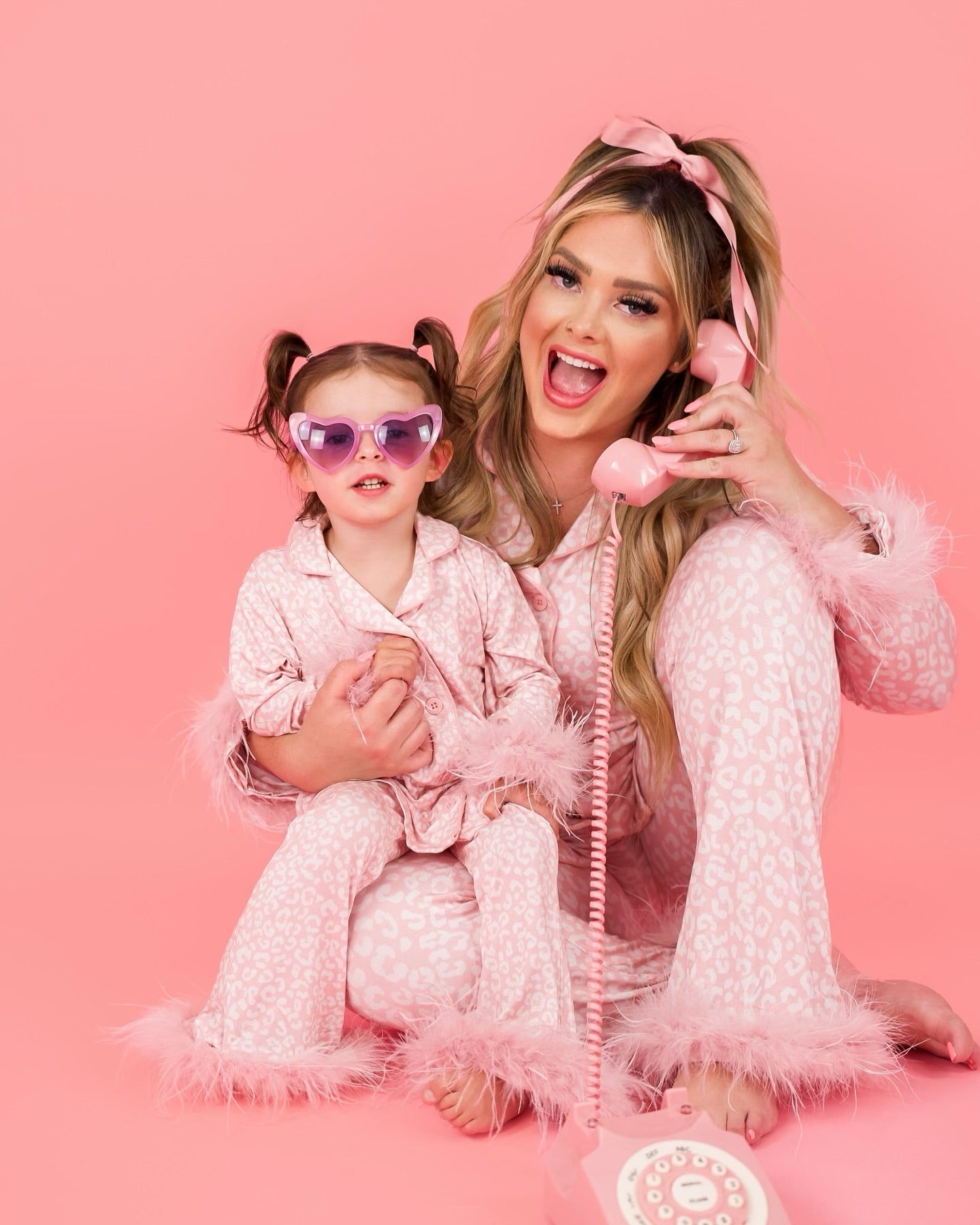 GLP1262 fluffy fur valentine adult woman mama & kids leopard pajamas plush sleeves outfit 202407 RTS