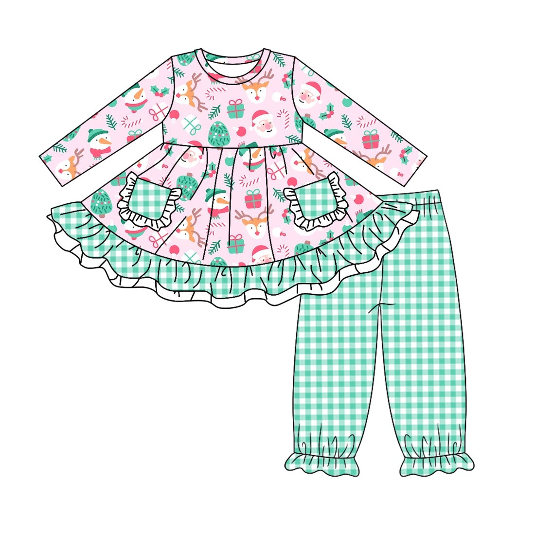GLP1326 Christmas santa girl pajamas outfit preorder 202405 sibling