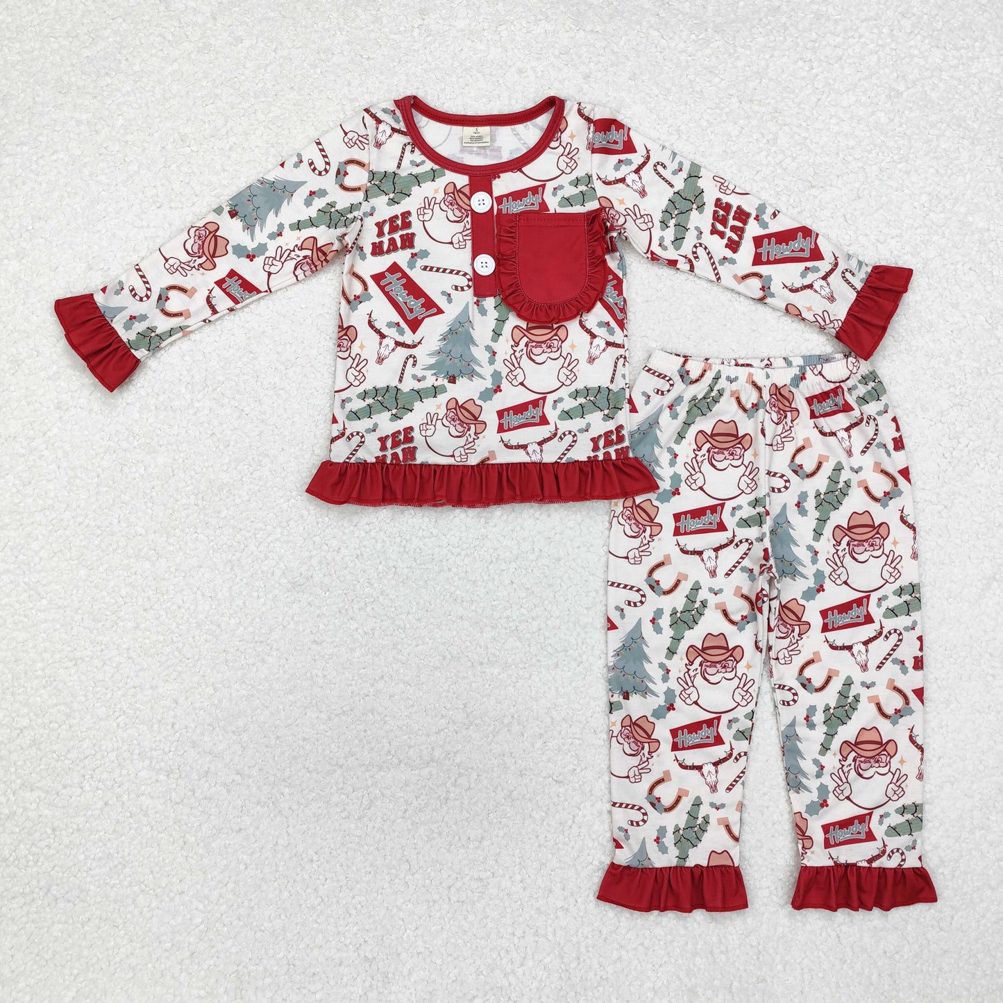 GLP1414 BAMBOO Christmas santa Western rodeo pajamas boy outfit 202410 sibling RTS