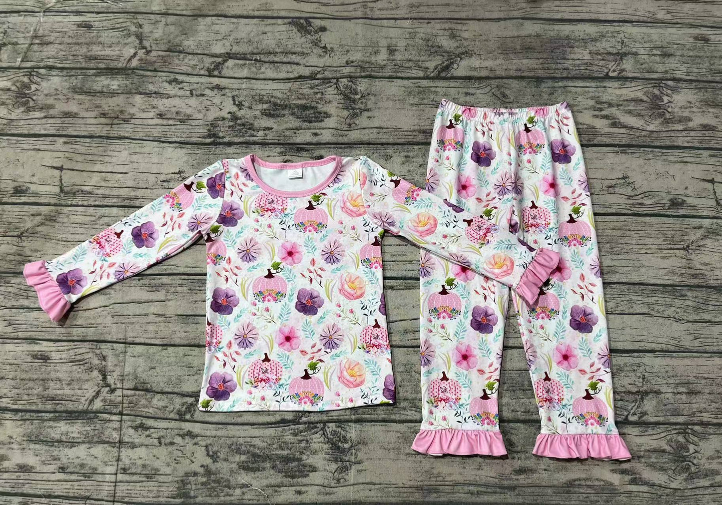 GLP1482 Halloween pumpkin sibling girl pajamas outfit 202408 preorder