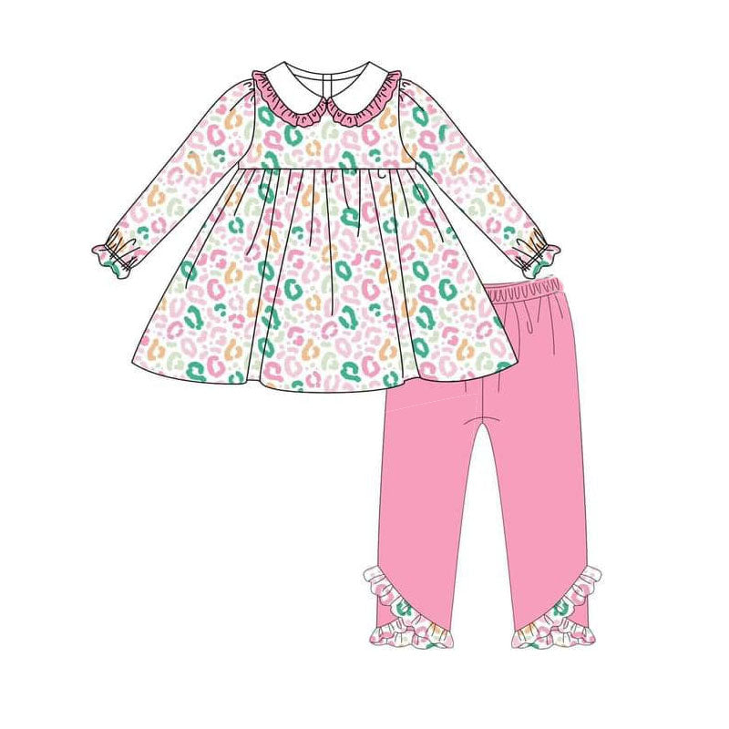colorful leopard sibling LR1352 girl romper 202407