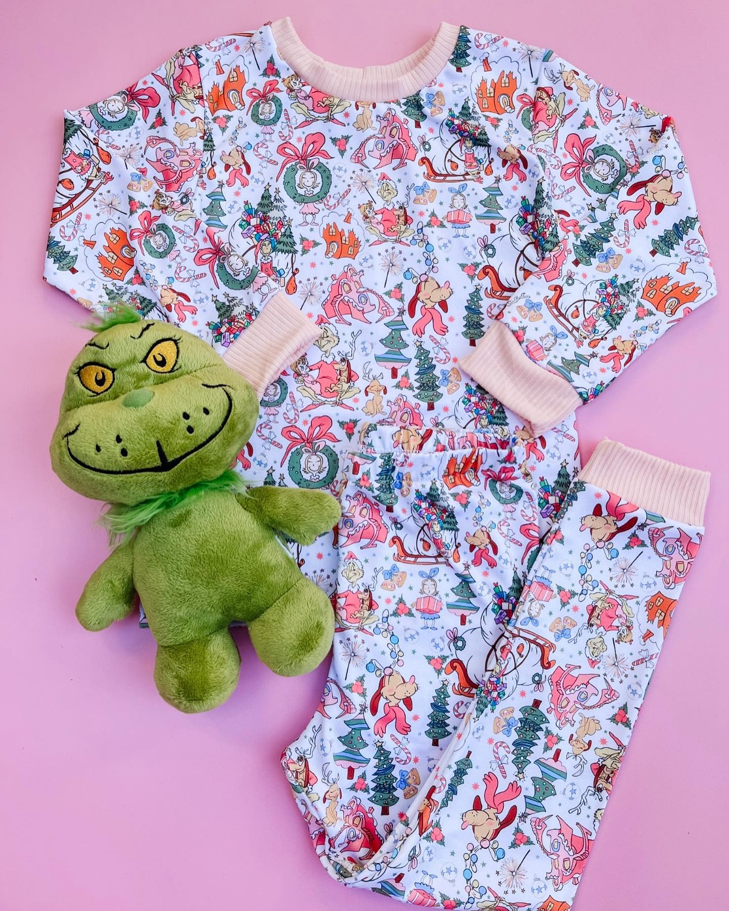 Christmas girl flower dog grinch sibling GLP1576 girl pajamas outfit 202409 RTS