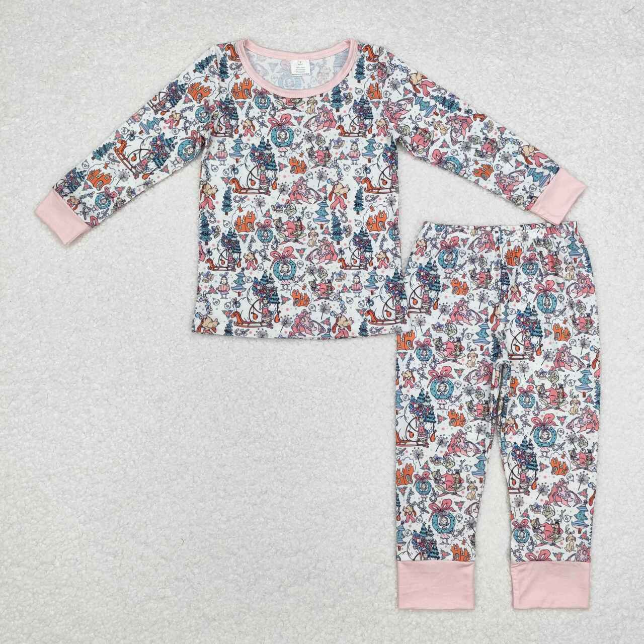 Christmas girl flower dog grinch sibling GLP1576 girl pajamas outfit 202409 RTS