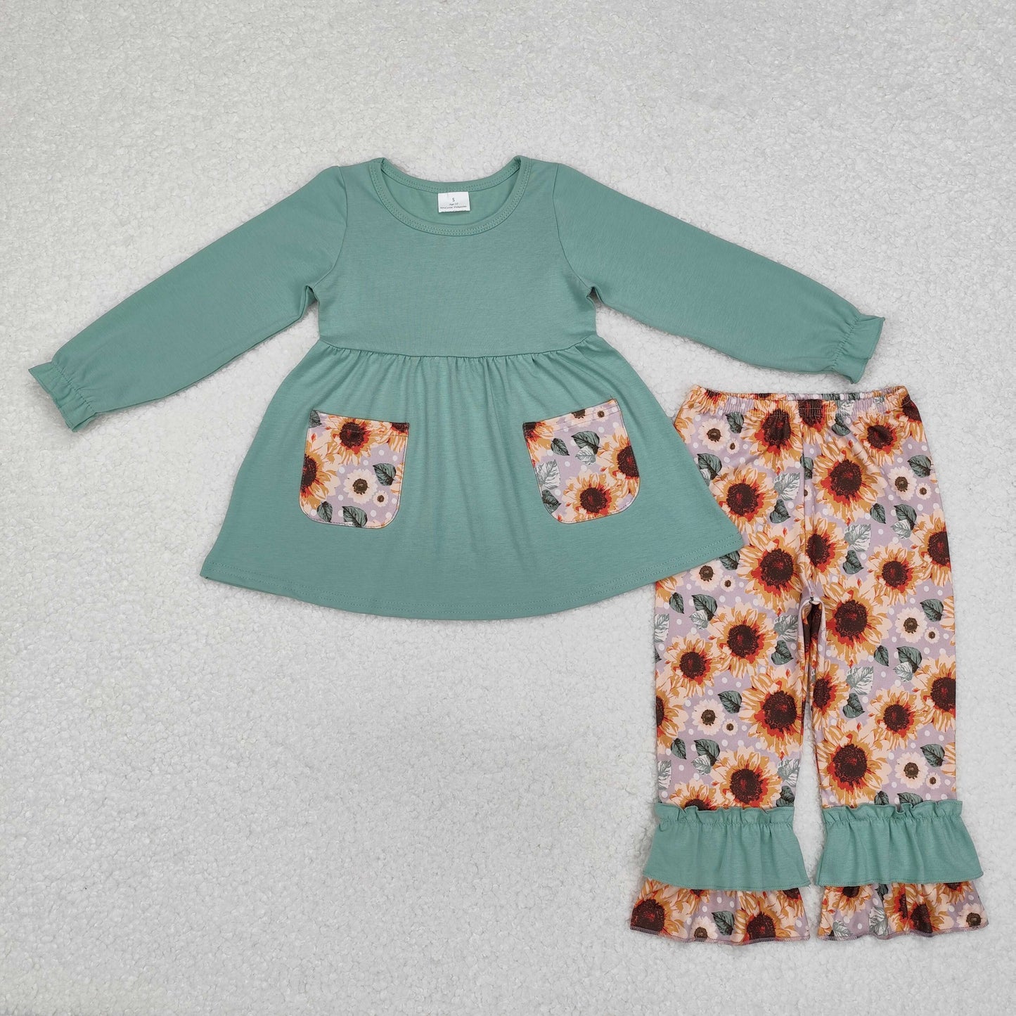 GLP1612 western sunflower long sleeve girl pajamas outfit 202410 sibling RTS