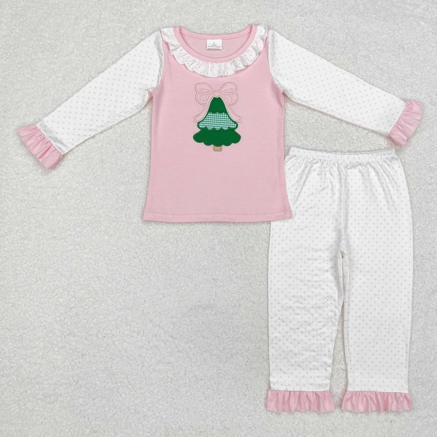 GLP1628 embroidery Christmas tree bow girl cotton pajamas outfit 202409 RTS sibling