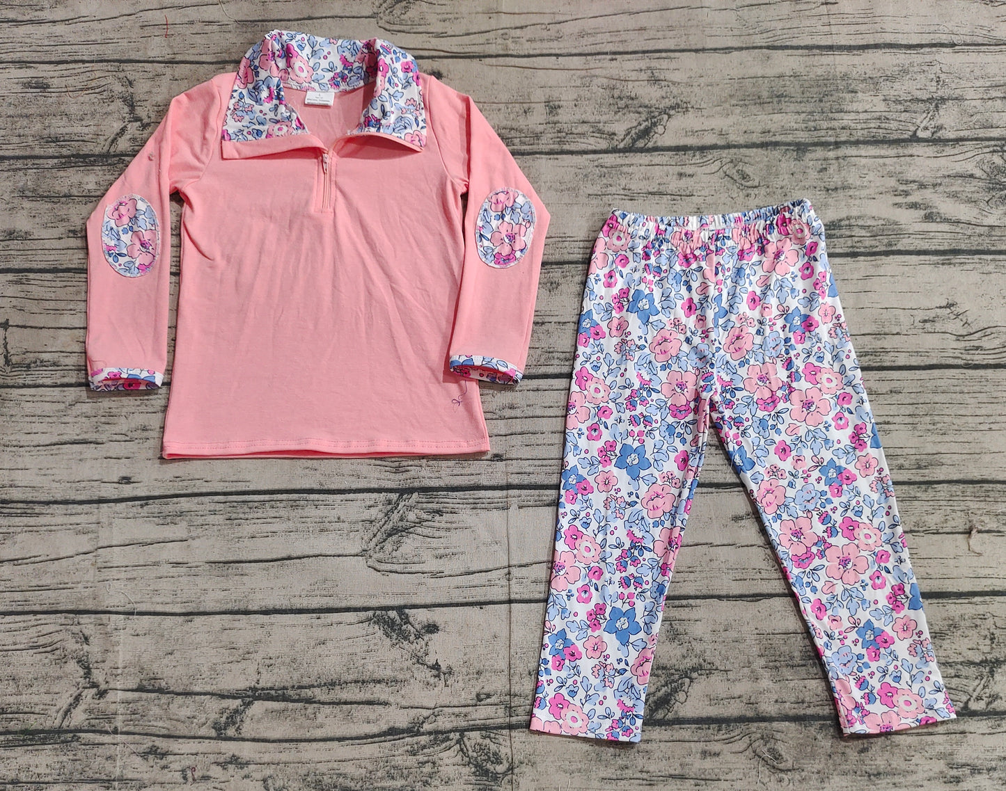 GLP1750 flowers zipper western sibling girl outfit  202410 RTS