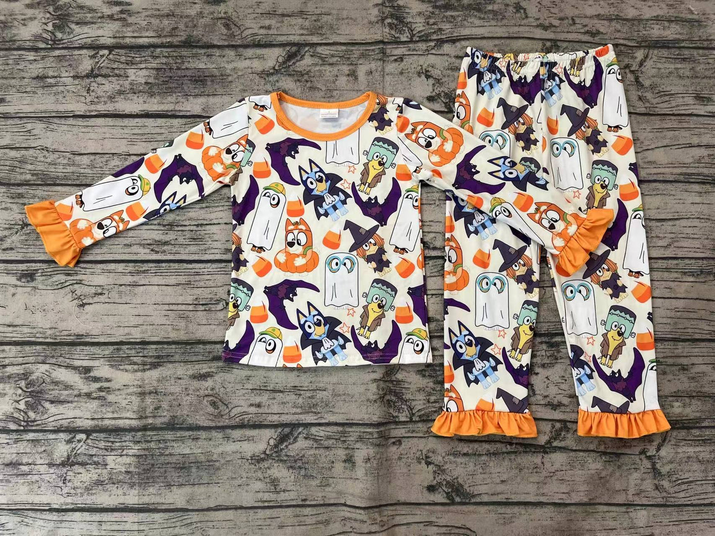 GLP1757 sibling Halloween Pumpkin bluey girl pajamas outfit 202409 rts